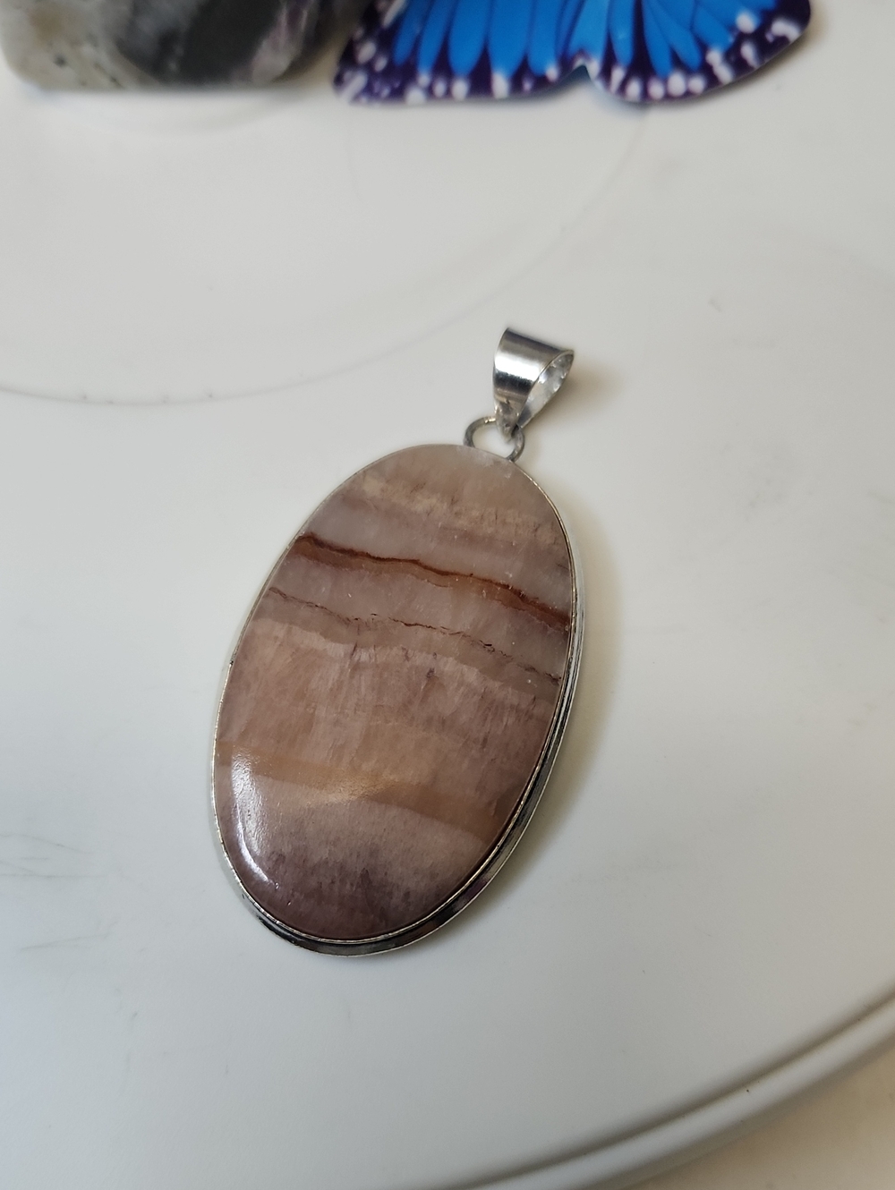 Natural Orabge-Brown Banded Stone Oval Pendant - Women Jewelry